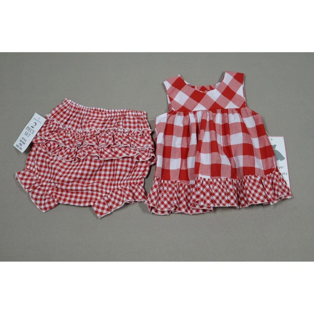 Rare Editions Baby‎ Girls Gingham Top and Ruffle Shorts, 2 Piece Set - Red